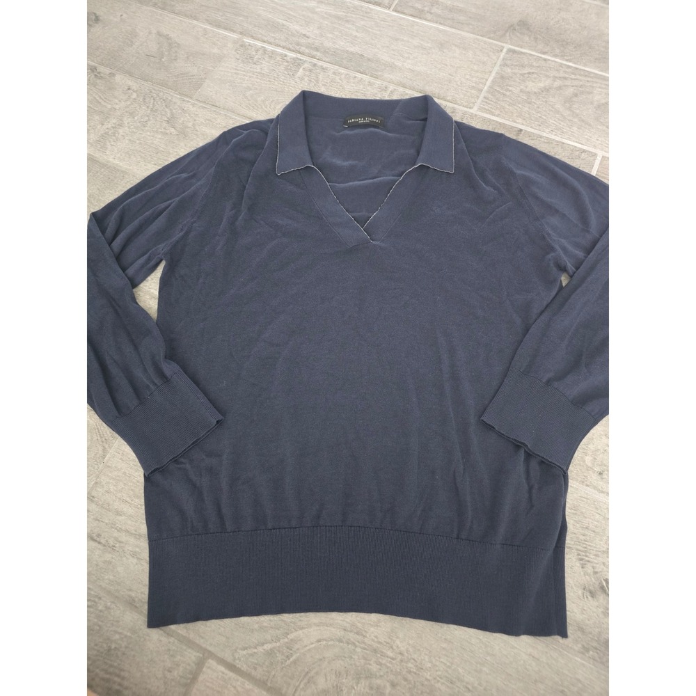 Fabiana Filippi Navy Silk Cotton Monili Trim V-Neck Polo Sweater IT 46 US Large